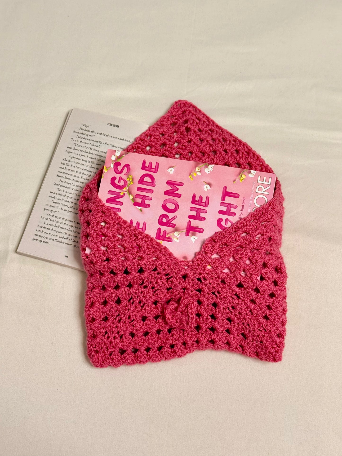 Handgemaakte Booksleeve Donkerroze Open