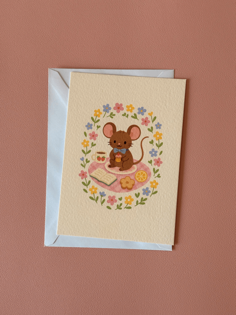 Wenskaart Tea Time Mouse Charms Of Chapters