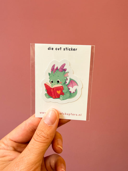 Groene Reading Dragon bookish sticker van Charms of Chapters.