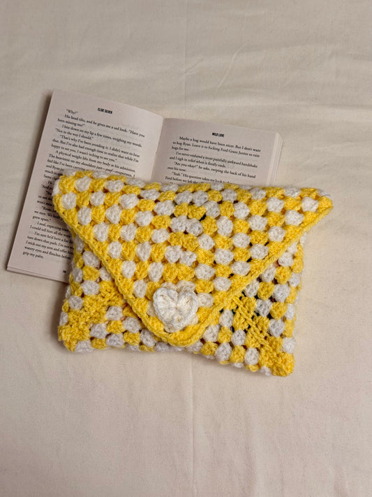 Handgemaakte Booksleeve Geel/Wit Dicht