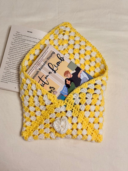 Handgemaakte Booksleeve Geel/Wit Open