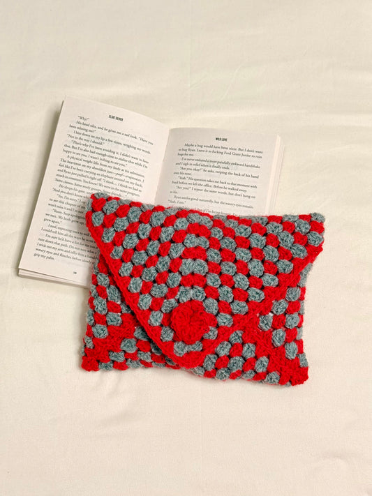 Handgemaakte Booksleeve Grijs/Rood Dicht
