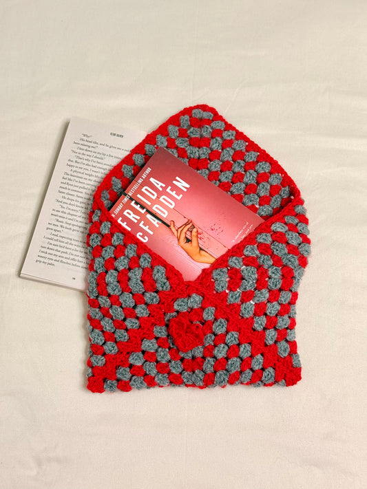 Handgemaakte Booksleeve Grijs/Rood Open