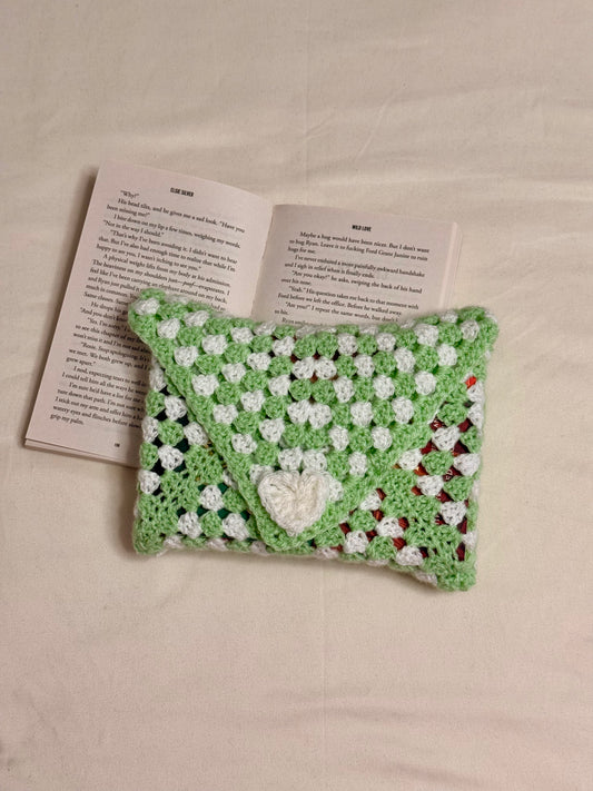 Handgemaakte Booksleeve Groen/Wit Dicht