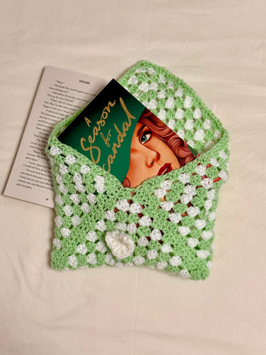 Handgemaakte Booksleeve Groen/Wit Open