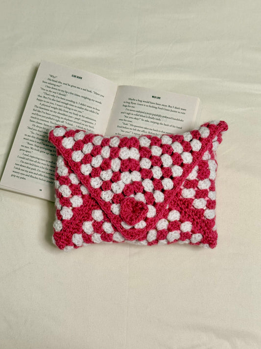 Handgemaakte Booksleeve Roze/Wit Dicht