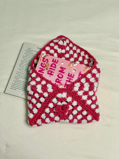 Handgemaakte Booksleeve Roze/Wit Open