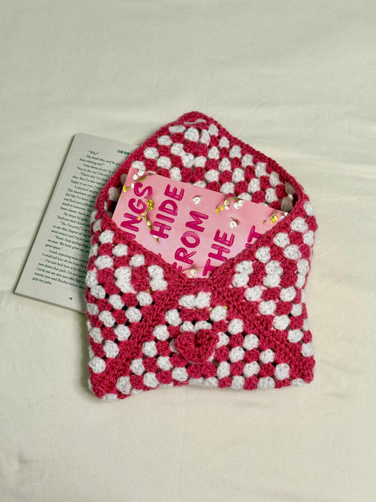 Handgemaakte Booksleeve Roze/Wit Open
