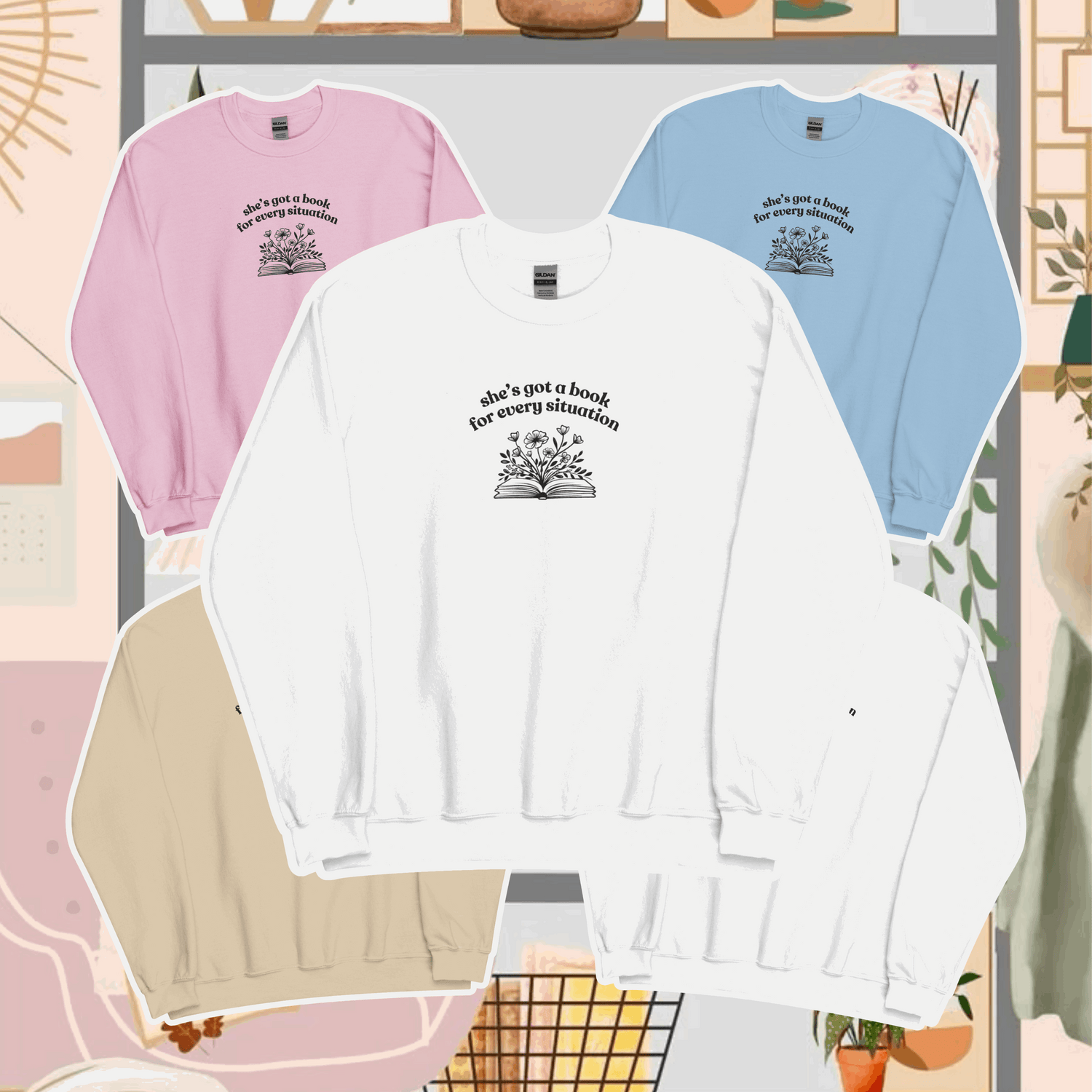 She’s Got a Book for Every Situation Geborduurd Sweatshirt