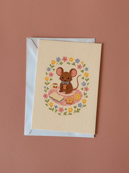 Wenskaart Tea Time Mouse Charms Of Chapters