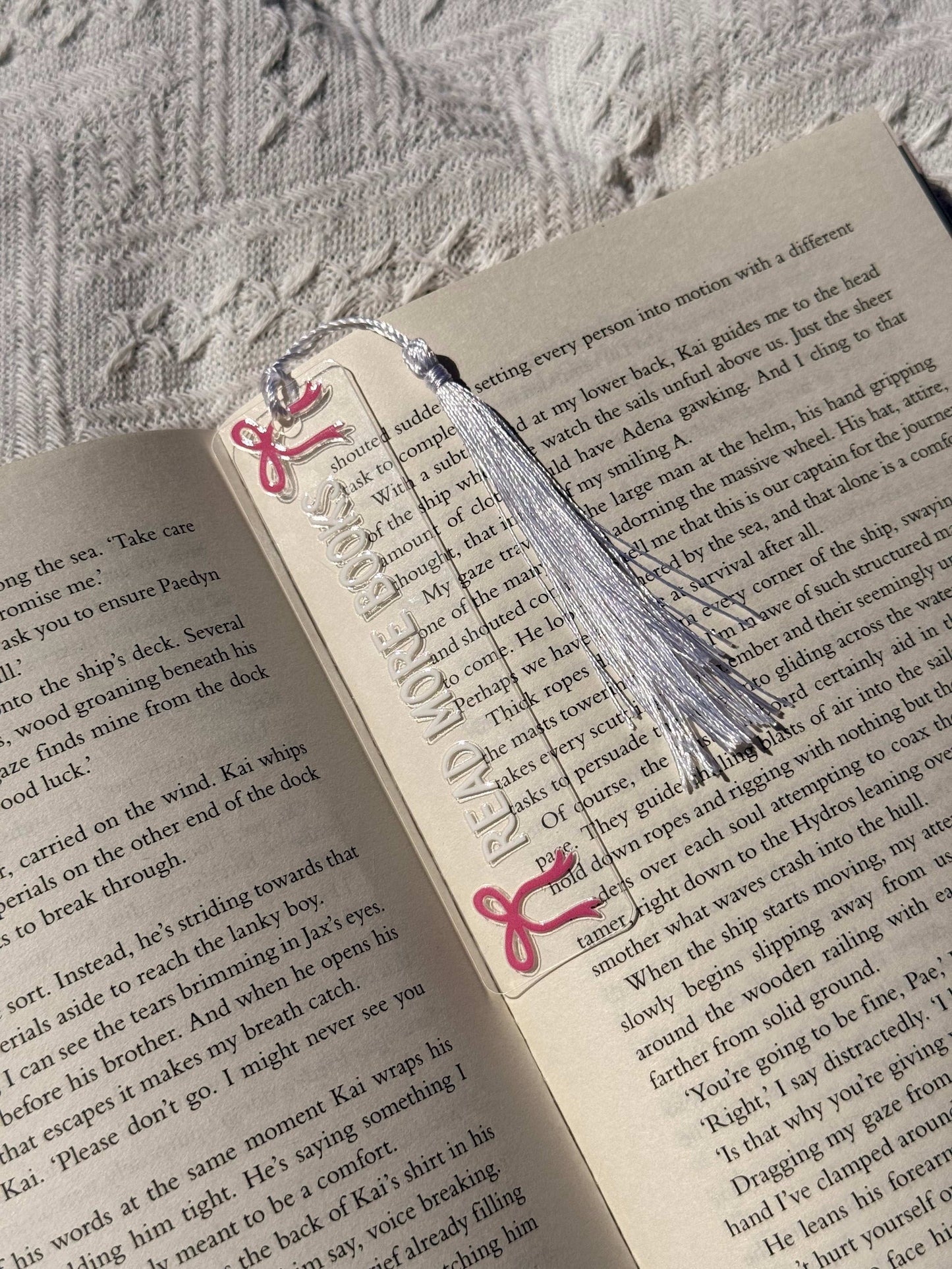 Transparante acryl boekenlegger Read More Books met roze en witte details