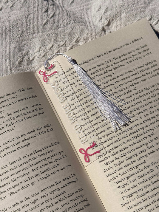 Transparante acryl boekenlegger Read More Books met roze en witte details