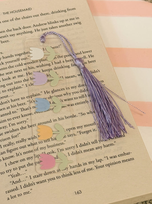 Minimalistische acryl boekenlegger Tulips met pastel tulpen