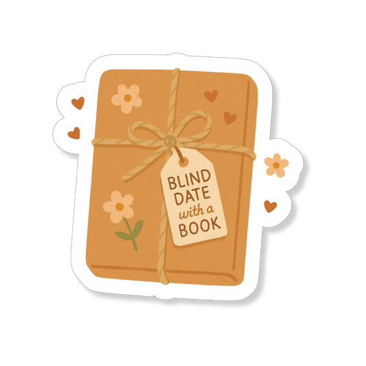 Blind Date with a Book sticker met een ingepakt boek voor boekenliefhebbers.