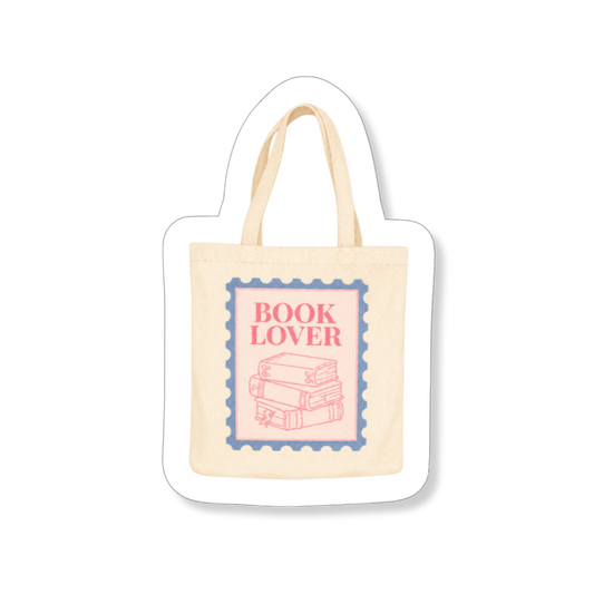 Bookish sticker met een Book Lover tote bag, een leuke sticker voor boekenliefhebbers.
