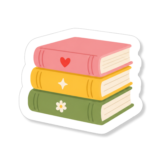 Book Stack sticker met een stapel boeken, een bookish sticker voor lezers.