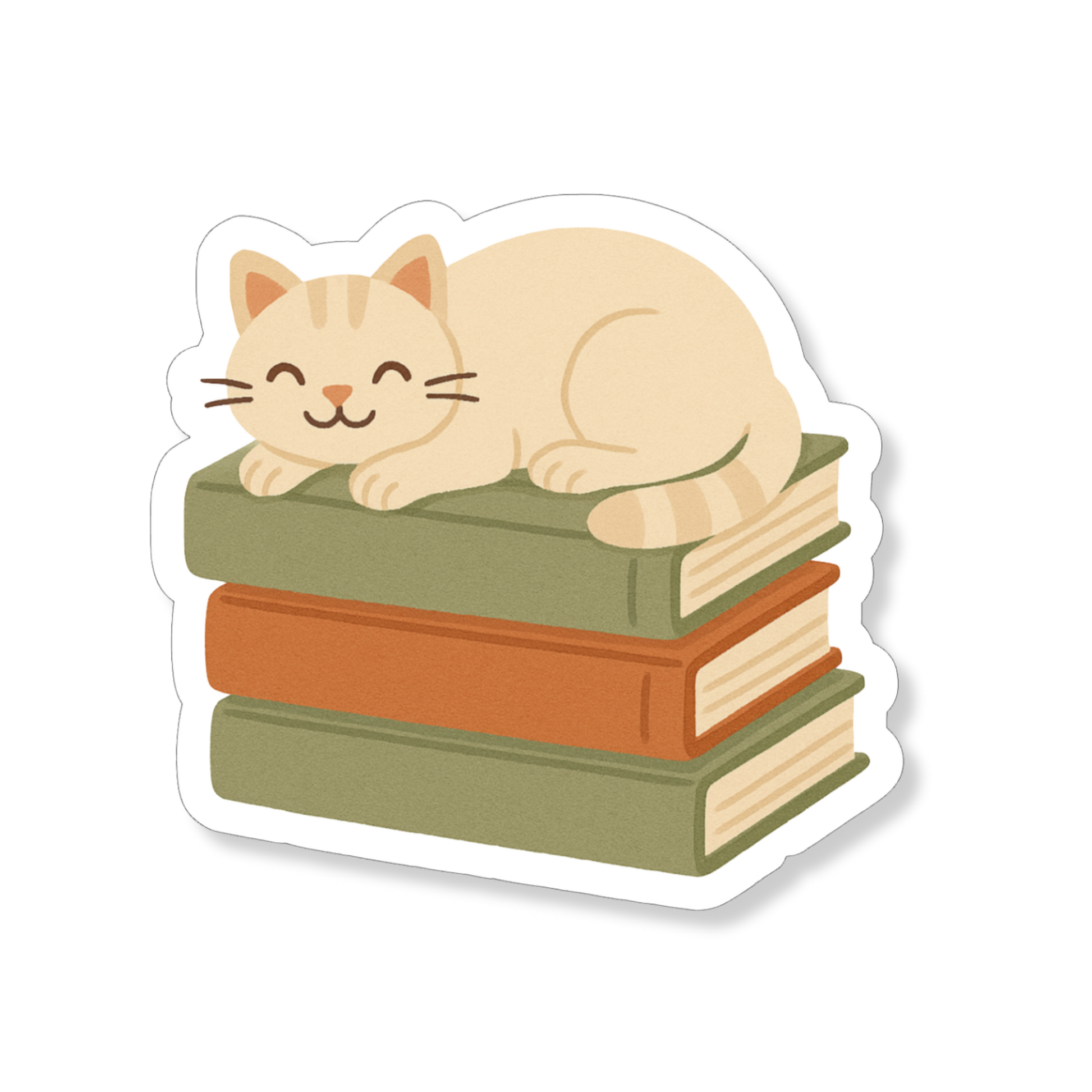 Cat & Book Lover sticker met een kat op een stapel boeken.
