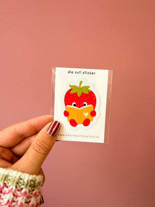 Strawberry Reader bookish sticker van Charms of Chapters als vrolijke bookish goodie.