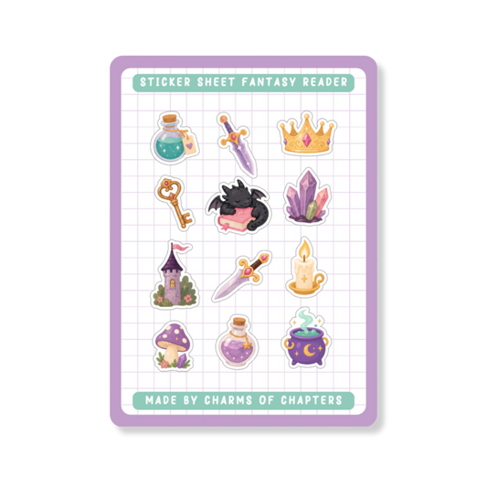 Stickervel Fantasy Reader met bookish fantasy illustraties